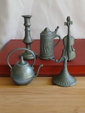 Set of Pewter Miniature Dollhouse Figures Made in England